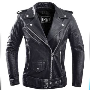 HWK Brando Leather Water Resistant Motorcycle Jacket for Women, 4X-Large - Black